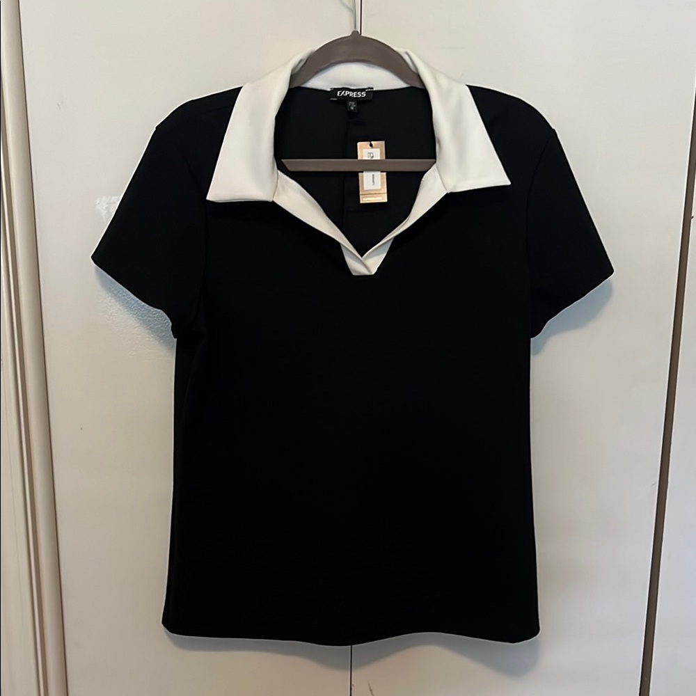 Black and white collar top